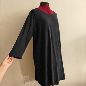 Eileen Fisher Dress Black Long Sleeve Tunic Dress Size LG Cotton Spandex Pockets